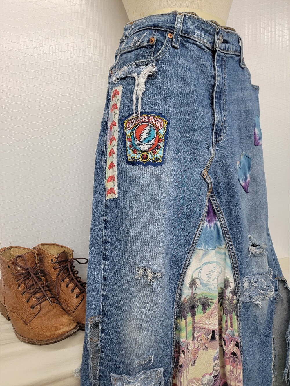 Upcycled Levi's Grateful Dead Maxi Jean Skirt - Picture 4 of 11